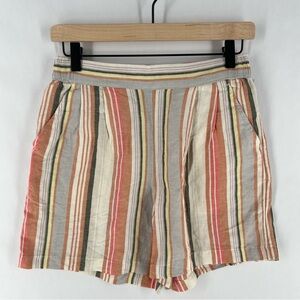 A New Day Vertical Striped Muted Multicolor High Rise Pleated Linen Blend Shorts